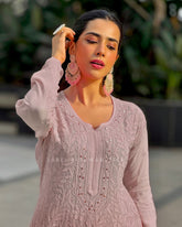 Rosea Reverie Chikankari & Mukaish Ombré Kurta Set (Set of 3)